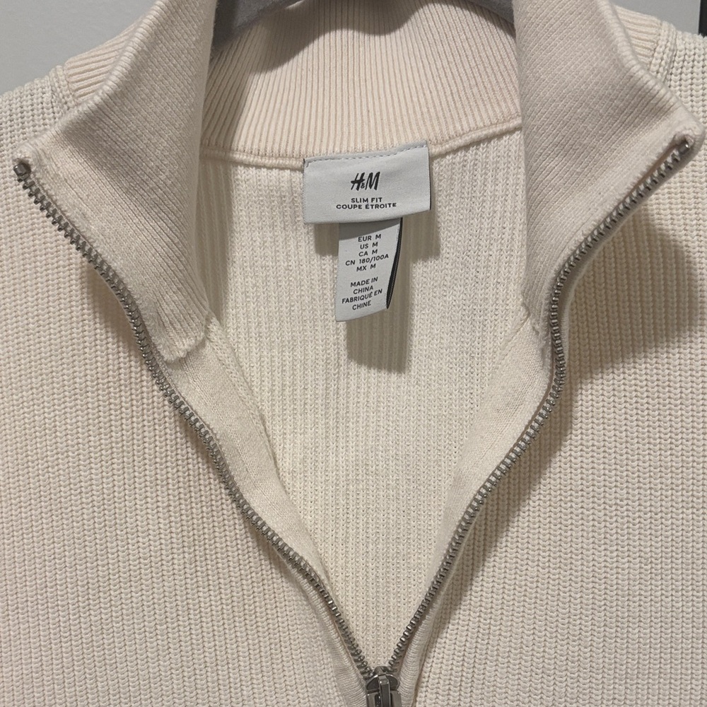 H&M Men's Zip Up Cream Sweater - Picture 2 of 4